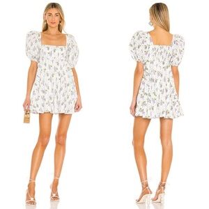 Sau Lee Alyssa Mini Babydoll Dress Revolve Size 6 Puff Sleeve Floral Square Neck